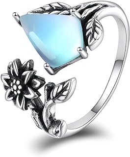 Women's Sterling Silver Antiqued Sunflower Ring with Moonstone Gem, Size 7 – Beautiful & Elegant Jewelry Gift