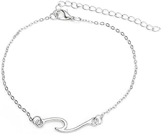 Silver Ocean Wave Cord Chain Anklet with Lobster Claw Clasp for Women, Foot Jewelry - Olbye Surfing-inspired Wave Design