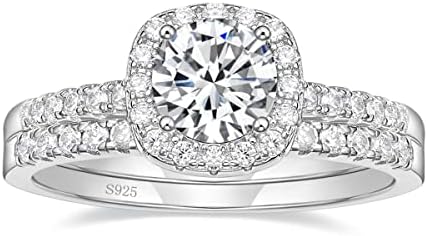 EAMTI 1.25CT 925 Sterling Silver Bridal Rings Sets Cubic Zirconia Halo CZ Engagements Rings Wedding Bands for Women Promise Rings for her Size 3-13