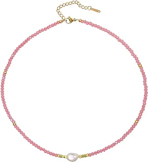 Spring Ring Clasp Y2K Crystal Bead Necklace - Ball Chain Women's Choker in Gold - Women's Fashion Accessory - Unique Pearl Design Stainless Steel, INS Style for Spring/Summer