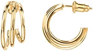 PAVOI Sterling Silver Yellow Vermeil, 14K Gold Plated Split Huggie Earrings in Stud Design with Push Back Mechanism - No Gemstone