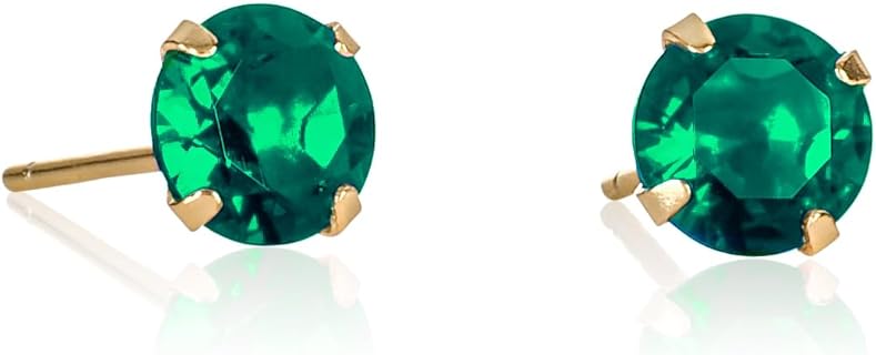 Boucles d'Oreilles émeraude namana en Argent Sterling 925 Plaqué Or pour Femmes et Adolescents, avec Pierres Rondes Vertes de 6mm, Idéal Cadeau, Qualité Supérieure