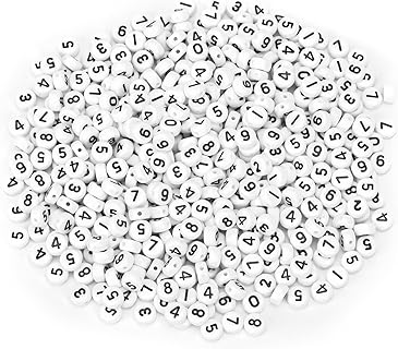 500Pcs White Acrylic Number Beads, 7mm Beads for Jewelry Making,Symbol Beads for Bracelets,0-9 Number Beads for Key Chains,Necklaces, Bracelets,DIY cCraft(4x7 Round)
