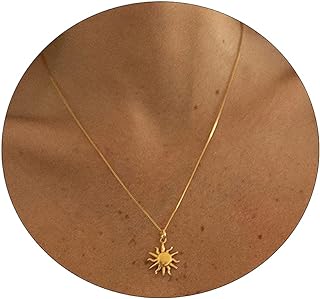 VIROMY Delicate Gold Pendant Necklace for Women 14K Gold Filled Cute Olive Leaf Hammered Moon Sunflower Snowy Mountain House Pine Nut Necklaces Minimalist Everyday Jewelry for Women
