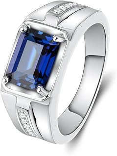 Sterling Silver Men's Sapphire Ring - Elegant September Birthday Gift for Him - Size 7, Classic Design