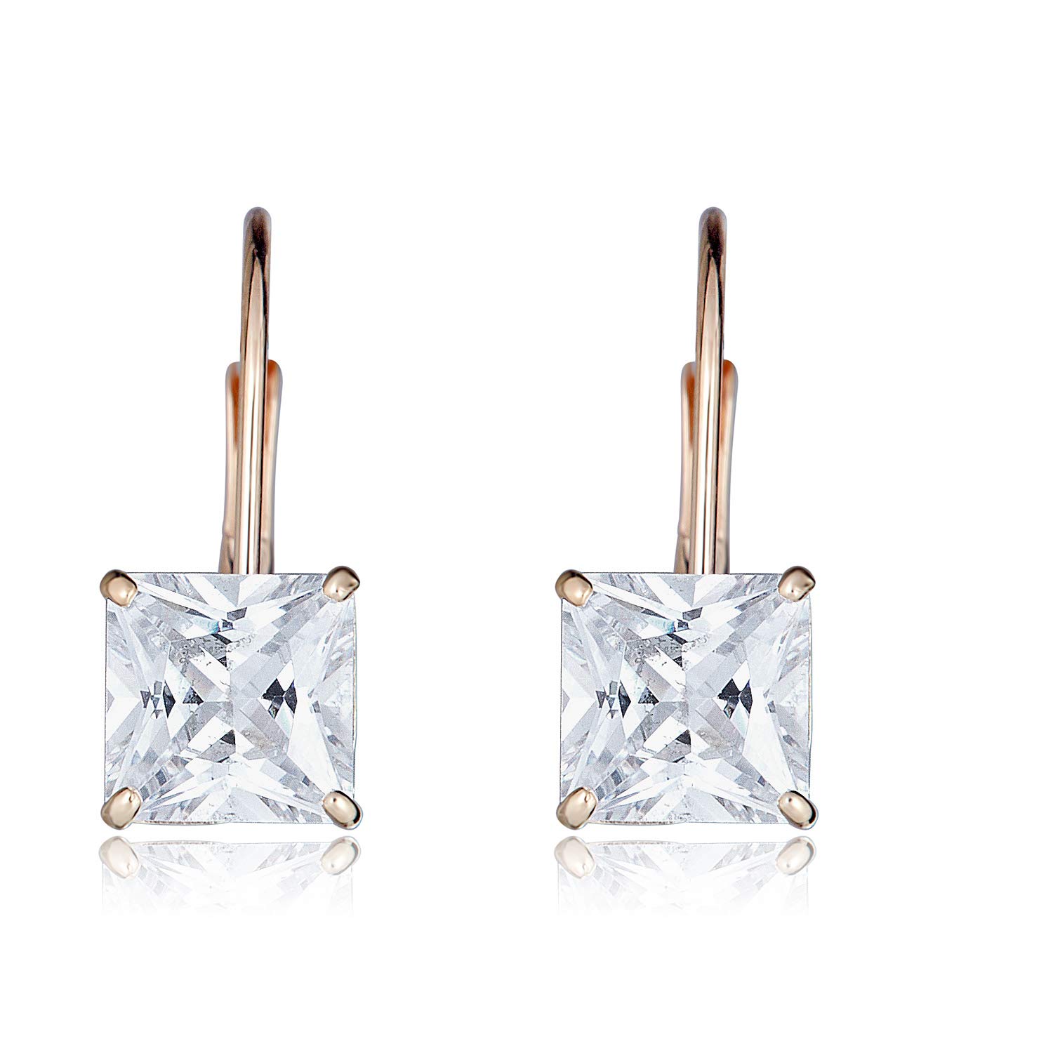 AVORA 10K Gold Princess-cut Simulated Diamond CZ Lever-back Drop Earrings