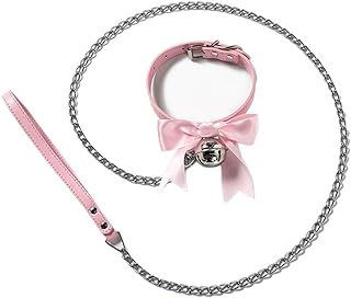 Handmade Kitty Bell Paloli Cosplay Choker Necklace with Box Chain and Button Clasp, Women's Leather Fashion Accessory