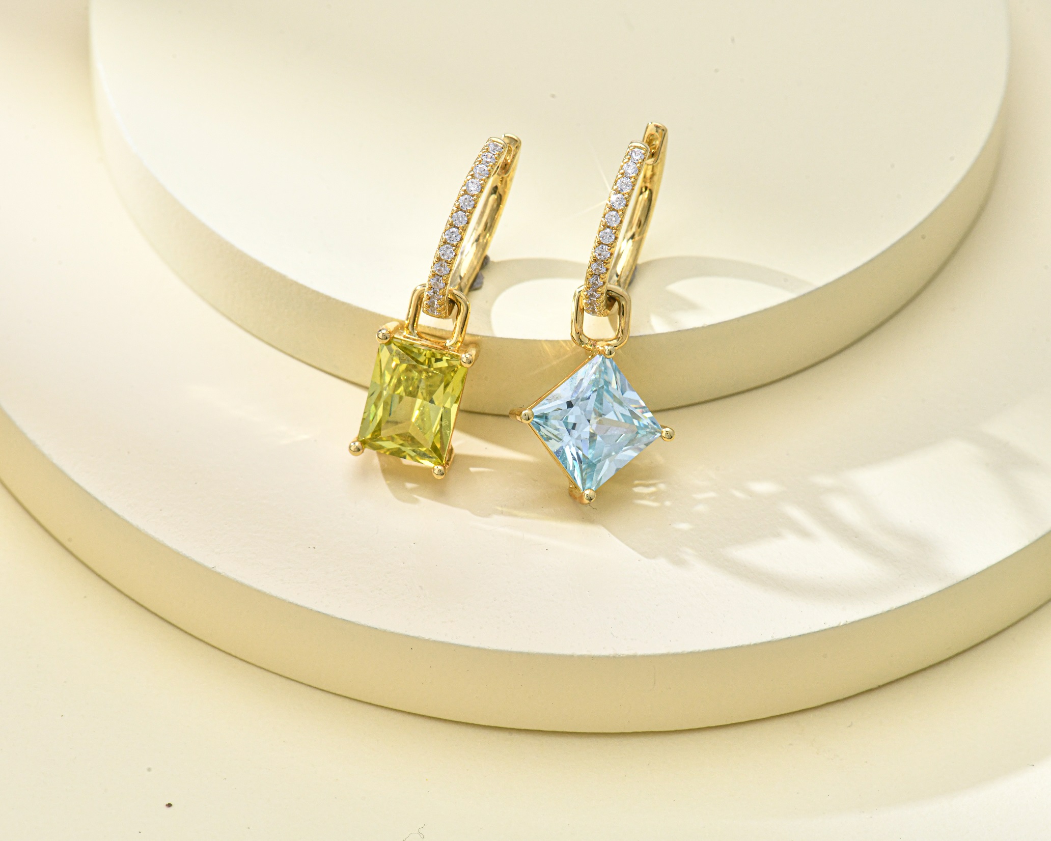 MABARRI 14K Yellow Gold Plated Trendy Opal Dangle Drop Earrings with Latch Back and Cubic Zirconia Accents for Women and Girls