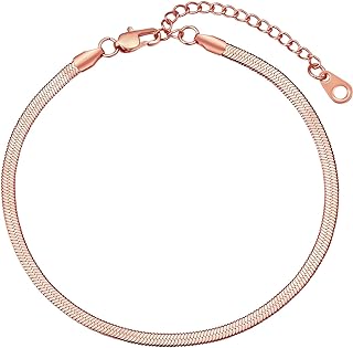 FindChic Elegant Herringbone Snake Chain Anklets/Bracelets 3MM/5MM Width Stainless Steel/18K Gold/Rose Gold Plated/Black 4 Color Options, 8.3'' 8.5'' 10.5'' Length, with Gift Box