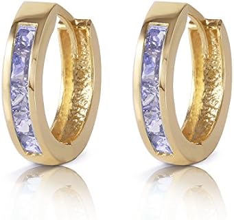 14K Yellow Gold Galaxy Gold Tanzanite Huggie Hoop Earrings with Hidden Snap Post