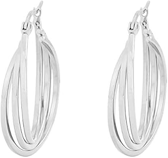 Edforce Women's Stainless Steel Overlapping Triple Hoop Earrings, (25mm-35mm)