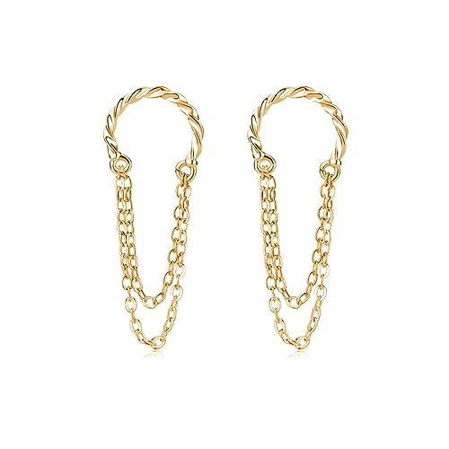 Solid 925 Sterling Silver Cuff Earrings Chain Cartilage Wraps for Women Girls Minimalist Cuff Earrings No Piercing