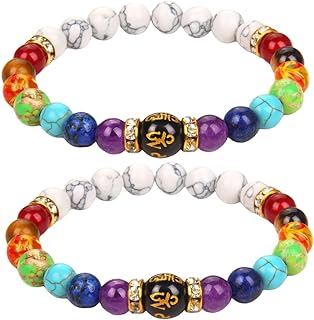 Top Plaza Beaded Chakra Bracelet 2Pcs Set - Pulsera Arus 7 Chakras Lymphatic Drainage Natural Stone Energy Bracelet - Adjustable and Harmoniously Colored - For Men and Women