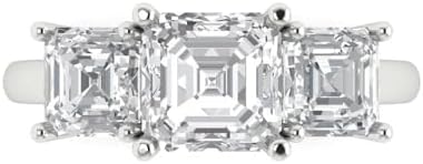 Clara Pucci 4.0 ct Square Emerald Cut White Sapphire 14k Gold Three-Stone Wedding Engagement Bridal Promise Ring
