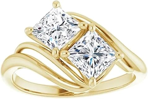 Moissanite Toi Et Moi Ring 3 TCW Princess Cut Engagement Ring Promise Gifts for Her Wedding Sets