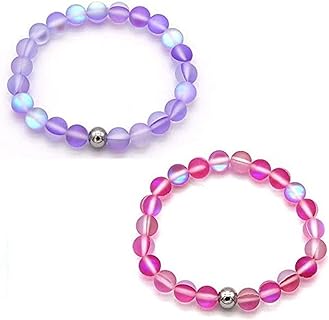2pc Shining Mermaid Beaded Stretch Bracelet 8mm Glass Multicolor Matte Beads Elastic Bracelet Moonstone Beads Wristband for Women Girls Jewelry