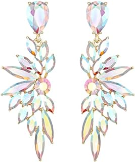 Stunning BriLove Iridescent Drop Earrings with Crystal Teardrop in Cluster Design for Women's Wedding or Bridal Wear, Secured with Push Back Mechanism