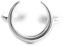 Half Moon Minimalist Cute S925 Sterling Silver Engagement Crescent Moon Open Rings Dainty Adjustable Finger Promise Statement Band Ring Jewelry Gifts for Birthday Women Teen Girls Daughter Best Friend