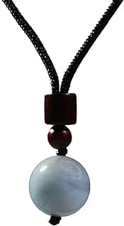 Natural White Aquamarine Round Bead Pendant Necklace for Women Men, Unisex Healing Gemstones Jewelry
