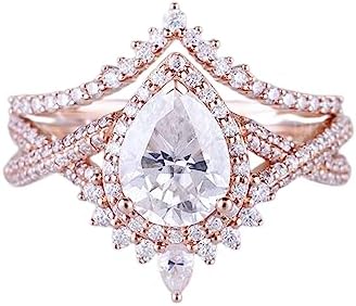 Vintage 1.5ct Pear-Shaped Moissanite Engagement & Wedding Ring Set for Women in Rose/Yellow/White Gold or Sterling Silver Options