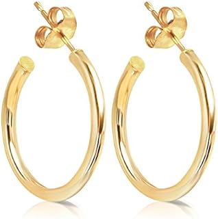 Women's Elegant 14K Yellow Gold J Hoop Earrings with Push-Back Butterfly Clasps, 2MM Thickness, 12MM - 75MM Diameter Range