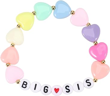 Big Sister Bracelet for Girls Rainbow Heart Stretchy Colorful Beads Bracelets Cute Birthday Bestie Best Friends Gifts Jewelry