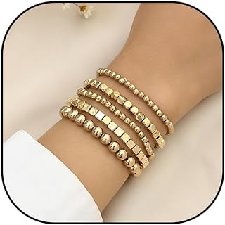 14K Gold Plated Beaded Bracelet for Women - Stackable, Adjustable, Boho Design -Ideal for Layered Chic Fashion - Perfect Gift for Birthday or Anniversary