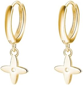Reffeer Solid 925 Sterling Silver Four Leaf Clover Hoop Earrings for Women Teen Girls Small Leaf Hoop Earrings Huggie