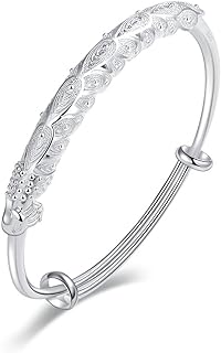 Pingyongchang Silver Bangle Bracelets for Women,Simple Adjustable Copper Open Twisted Bangle Wrist Cuff Bangles Jewelry Möbius bracelet for Women Mom Wife Valentine Mothers Day Gift