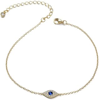 Stunning 18K Yellow Gold Moissanite Evil Eye Cuff Bracelet with Box Chain for Women - Dainty Adjustable Sapphire Charm Jewelry Gift for Her