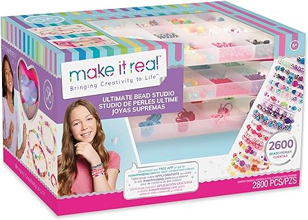 Make It Real DIY Bead Weave Bracelet and Jewelry Making Party Kit for Kids and Tweens, Crafty and Creative Accessories Design in Clear Bead, Inspiring Creativity and Fine Motor Skills Development
