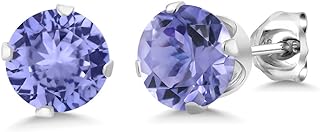 Gem Stone King 925 Sterling Silver Round Tanzanite Stud Earrings For Women (1.50 Cttw, Gemstone Birthstone, Round 5.5MM)
