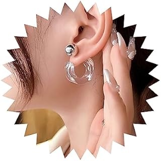 Chunky Resin Hoop Earrings Clear Acrylic C-Shape Stud Earrings Double Sided Front Back Earrings Thick Acrylic Resin Geometric Earrings Statement Hoop Earrings Jewelry for Women Girls