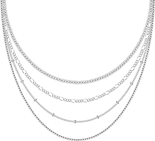 S925 Sterling Silver Choker Necklace for Women, Dainty Sliver Chain Layering Simple Curb Link Figaro Thin Box Chain Beaded Chain Necklace for Women Girl Jewelry