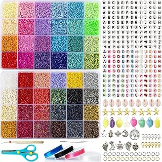 Bracelet en Perle de Rocaille Dahudtin avec 48 Couleurs Vives et Pendentifs Variés, Taille 2mm, Idéal pour Enfants et Adultes pour la Création de Bijoux Personnalisés