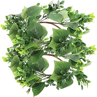 Balacoo 2pcs Candle Ring Votive Candle Holder Mini Spring Leaves Wreath Mini Greenery Wreath Wedding Table Centerpiece Decor Candle Holder Rings Garland Pillar Silk Cloth Boxwood
