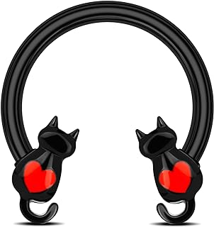 Jewseen Halloween Septum Rings 16g Cat Septum Jewelry Heart Cartilage Hoop Black Nose Ring Hoop Surgical Steel Daith Piercing Jewelry for Women