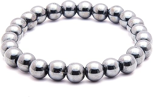 REBUY Hematite Crystal Stone Bracelet For Men & Women | Original Natural Pure & Lab Certified Gemstone For Healing helping to Absorb Negative Energies & Create a Sense of Safety | Size 8 mm