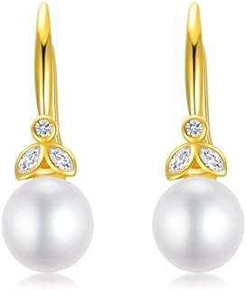 14K Gold Pearl Earrings Real Yellow Gold Freshwater Cultured Round Pearl Drop Dangle Earrings Jewelry Mother's Day Gifts for Women Wife Girlfriend Mother Mom