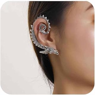 Punk Dragon Ear Cuff Earrings Gothic Dragon Cuff Wrap Earrings Silver Ancient Dragon Crawler Cartilage Earring Vintage Dragon Ear Wrap Earrings Jewelry for Women and Girls Gifts