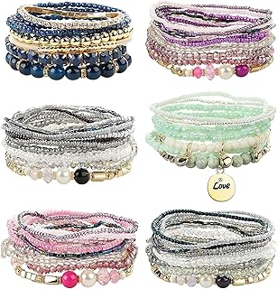 LOLIAS Boho Perlenarmbänder für Damen, Mehrschichtig und Dehnbar, aus Umweltfreundlicher Legierung und Acryl, Ideal für den Täglichen Gebrauch oder Yoga und Tanzkurse