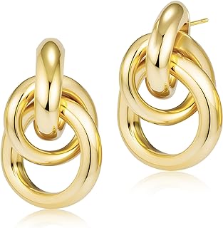 18K Gold Plated Brass Bar Stud Earrings with Reliable Push Back, Spotmart Gold Hoop Design for Women, Fashionable and Hypoallergenic Jewelry Gift