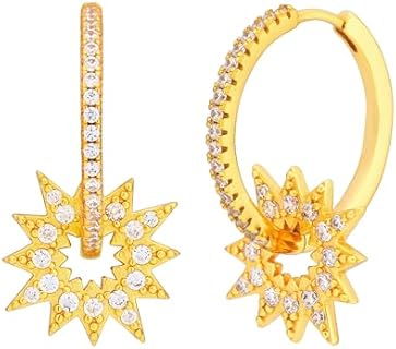925 Sterling Silver Clear Crystal Starburst Hoop Earrings