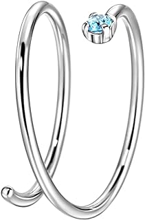 20G 10mm Double Nose Ring Hoop for Single Piercing, Surgical Steel Silver Spiral Twist Nose Hoop for Women Men Birthstone 20 Gauge Nose Piercings Hoops Conch Ear Lobe Earrings Hoop