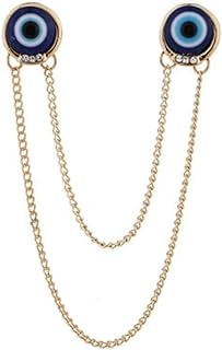 Vintage Tiger Eye Brooch with Long Tassel Pin Clasp, Unisex Blue Eyes Design for Men and Women, Minimalist Turkish Eye Safety Pin for Suits and Shirts