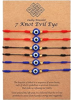 Family Pack of Infant Beaded Bracelets: Evil Eye 7 Knot Lucky Protection with Bead Chain & Buckle Clasp for Good Fortune & Prosperity