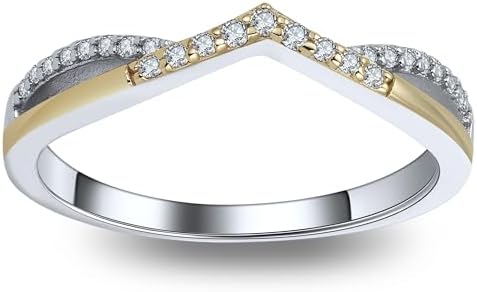 Chiara Wedding Band for Women by Ginger Lyne | Sterling Silver Gold Anniversary Ring for Her | V Shape Cubic Zirconia Ring Enhancer