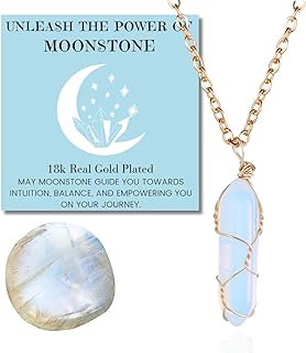 Halukakah Moonstone Necklace Bracelet - LUNARLOVE - Handmade Platinum/18k Gold Plated Winding Tree of Life Wire, Natural Crystal Moon/Heart/Waterdrop Shape Pendants
