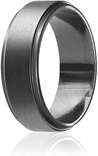 ROQ Silicone Rubber Wedding Ring for Men, Comfort Fit, Men's Wedding Band, Breathable Rubber Engagement Band, 8mm Wide 2mm Thick, Step Edge, Single, Beveled Metallic Platinum, Size 13