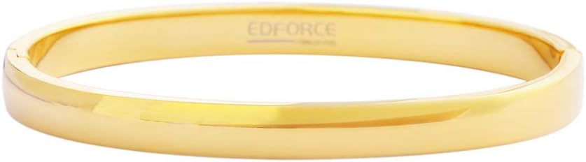 Edforce Stainless Steel Women's 18k Gold Plated Stackable Bangle Bracelet Hinged Oval-Shape